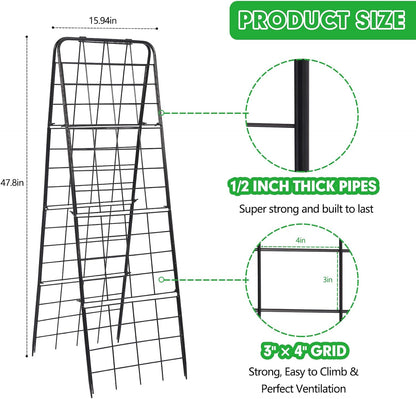 Cucumber Trellis, Garden Trellis for Climbing Plants Outdoor, Foldable A-Frame Trellis, Cucumber Trellis for Raised Bed for Cucumbers, Peas, or Tomatoes (Green, Small Grid 48‘’H*34''W)