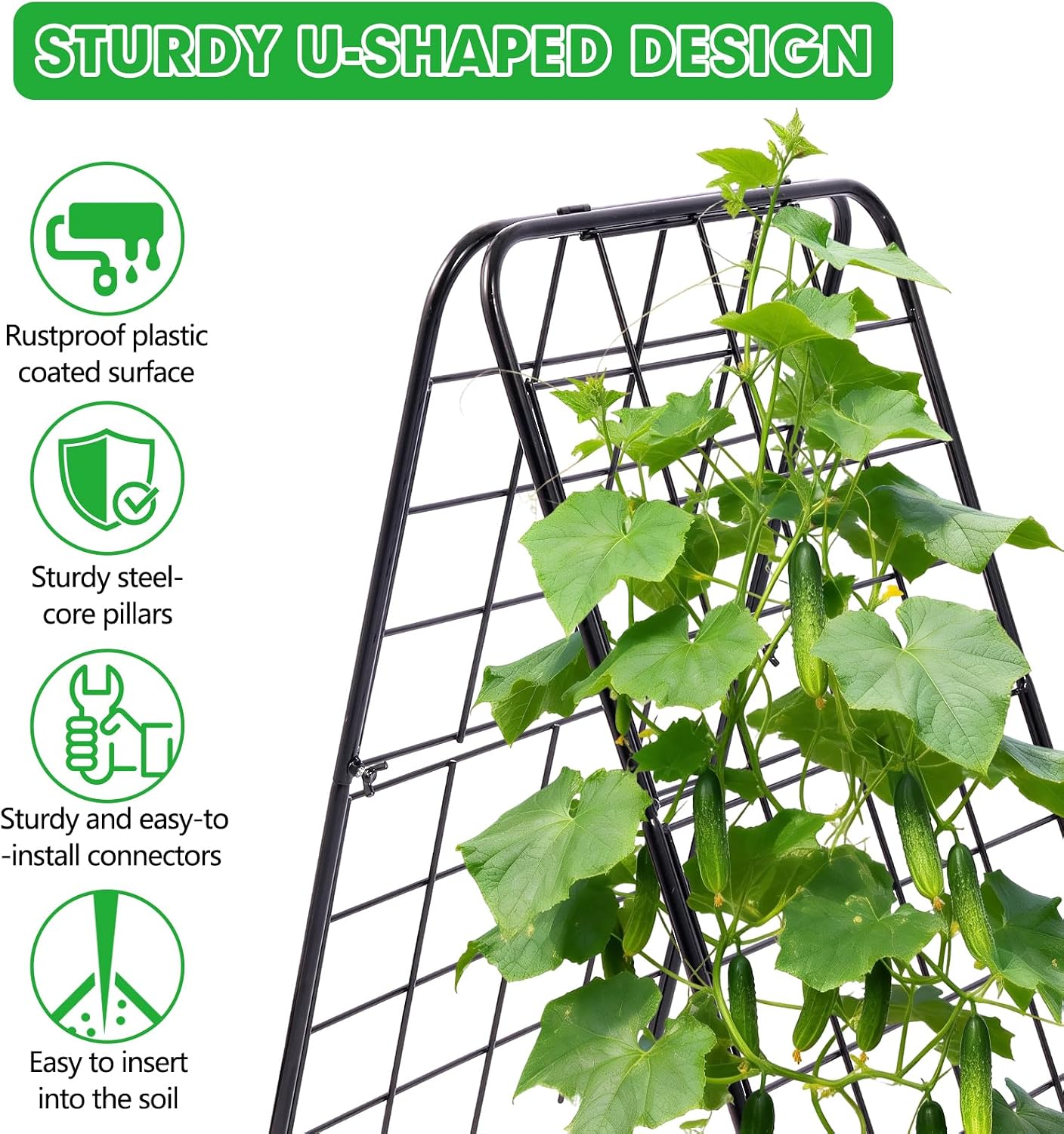 Cucumber Trellis, Garden Trellis for Climbing Plants Outdoor, Foldable A-Frame Trellis, Cucumber Trellis for Raised Bed for Cucumbers, Peas, or Tomatoes (Green, Small Grid 48‘’H*34''W)