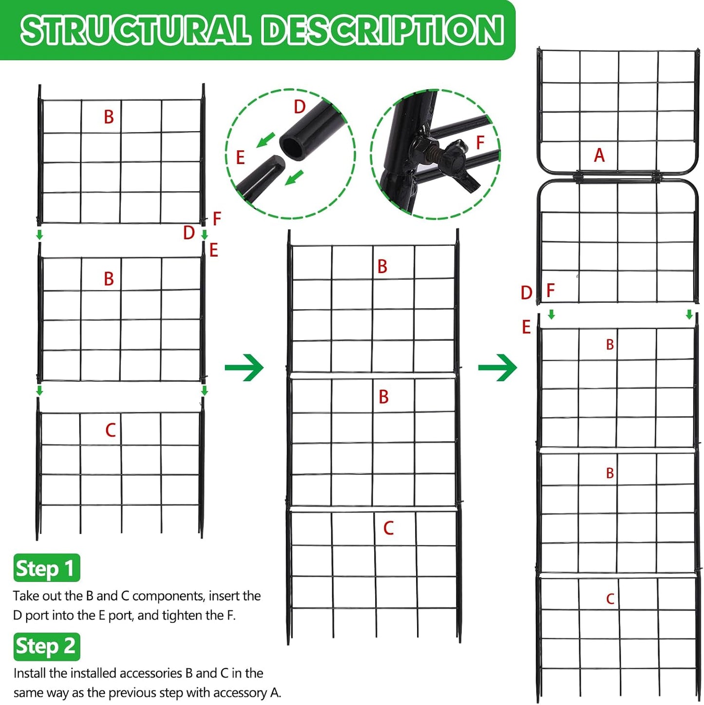 Cucumber Trellis, Garden Trellis for Climbing Plants Outdoor, Foldable A-Frame Trellis, Cucumber Trellis for Raised Bed for Cucumbers, Peas, or Tomatoes (Green, Small Grid 48‘’H*34''W)