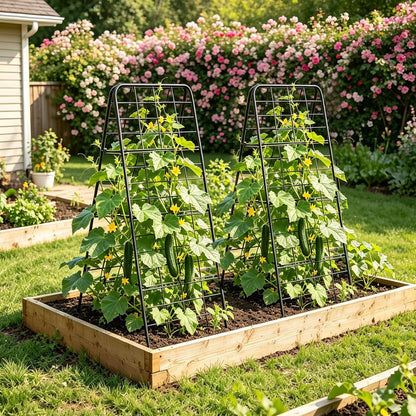 Cucumber Trellis, Garden Trellis for Climbing Plants Outdoor, Foldable A-Frame Trellis, Cucumber Trellis for Raised Bed for Cucumbers, Peas, or Tomatoes (Green, Small Grid 48‘’H*34''W)