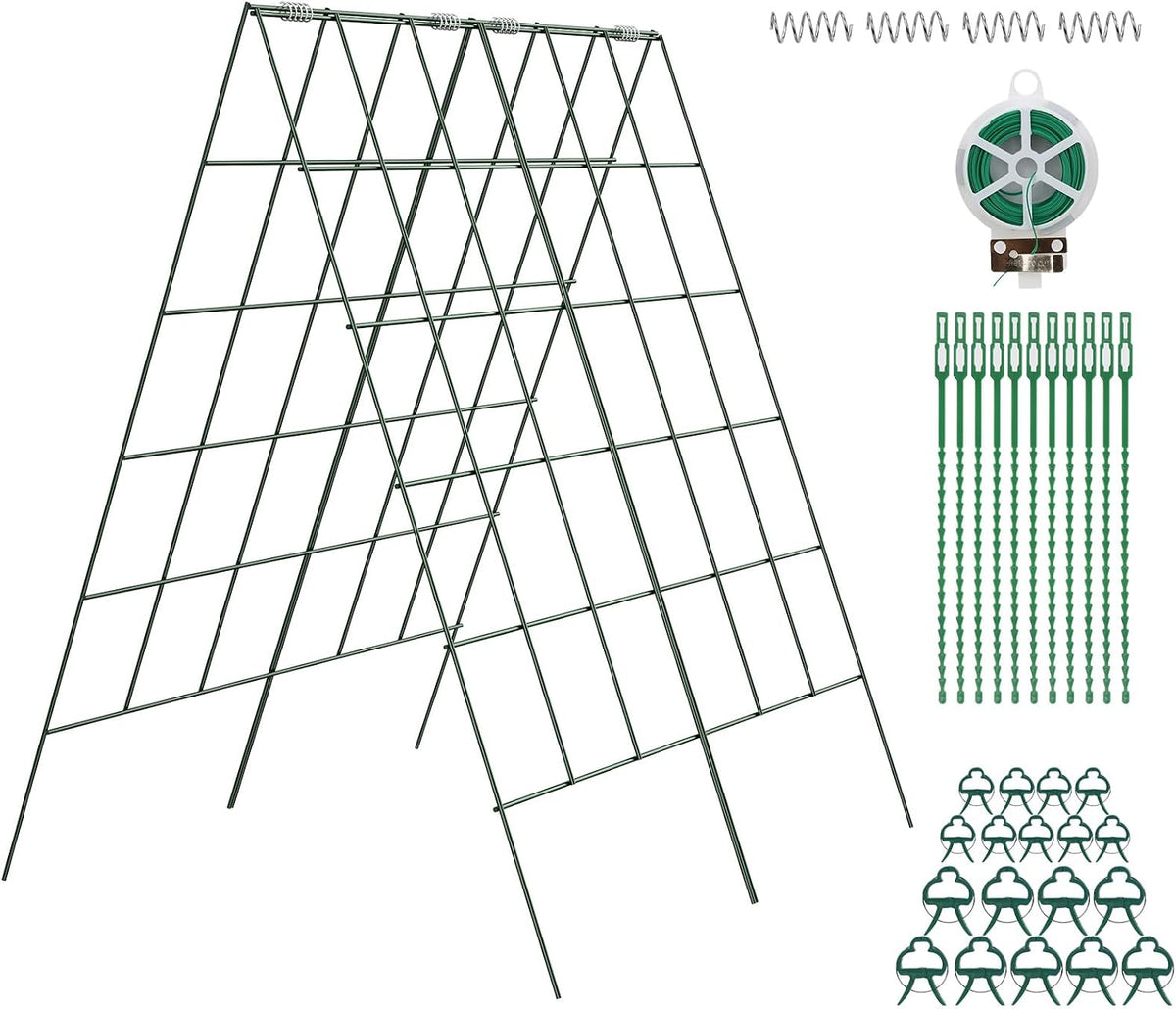 Cucumber Trellis, Garden Trellis for Climbing Plants Outdoor, Foldable A-Frame Trellis, Cucumber Trellis for Raised Bed for Cucumbers, Peas, or Tomatoes (Green, Small Grid 48‘’H*34''W)