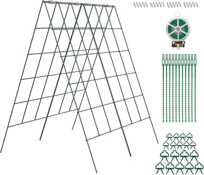 Cucumber Trellis, Garden Trellis for Climbing Plants Outdoor, Foldable A-Frame Trellis, Cucumber Trellis for Raised Bed for Cucumbers, Peas, or Tomatoes (Green, Small Grid 48‘’H*34''W)