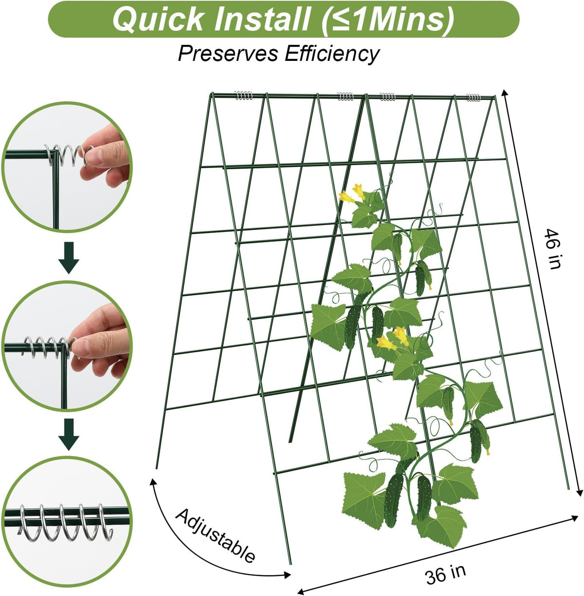 Cucumber Trellis, Garden Trellis for Climbing Plants Outdoor, Foldable A-Frame Trellis, Cucumber Trellis for Raised Bed for Cucumbers, Peas, or Tomatoes (Green, Small Grid 48‘’H*34''W)