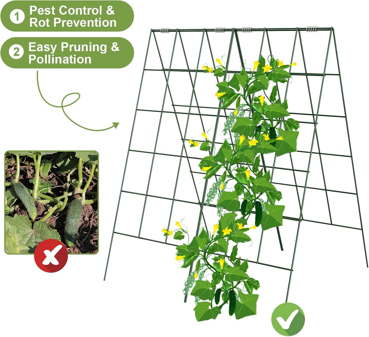 Cucumber Trellis, Garden Trellis for Climbing Plants Outdoor, Foldable A-Frame Trellis, Cucumber Trellis for Raised Bed for Cucumbers, Peas, or Tomatoes (Green, Small Grid 48‘’H*34''W)