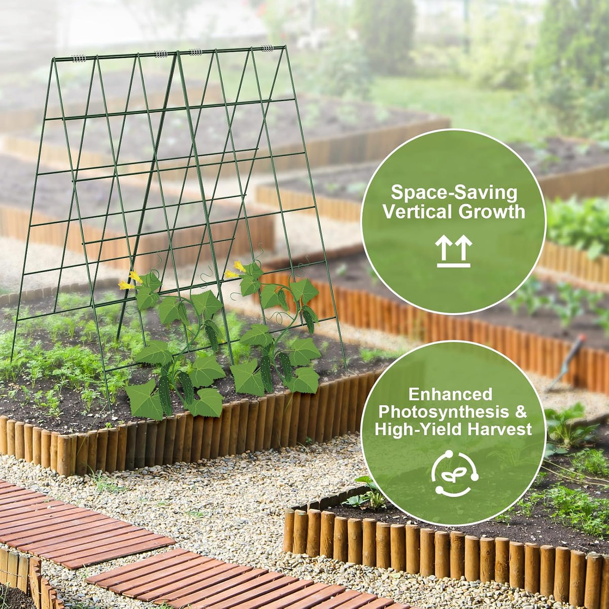 Cucumber Trellis, Garden Trellis for Climbing Plants Outdoor, Foldable A-Frame Trellis, Cucumber Trellis for Raised Bed for Cucumbers, Peas, or Tomatoes (Green, Small Grid 48‘’H*34''W)