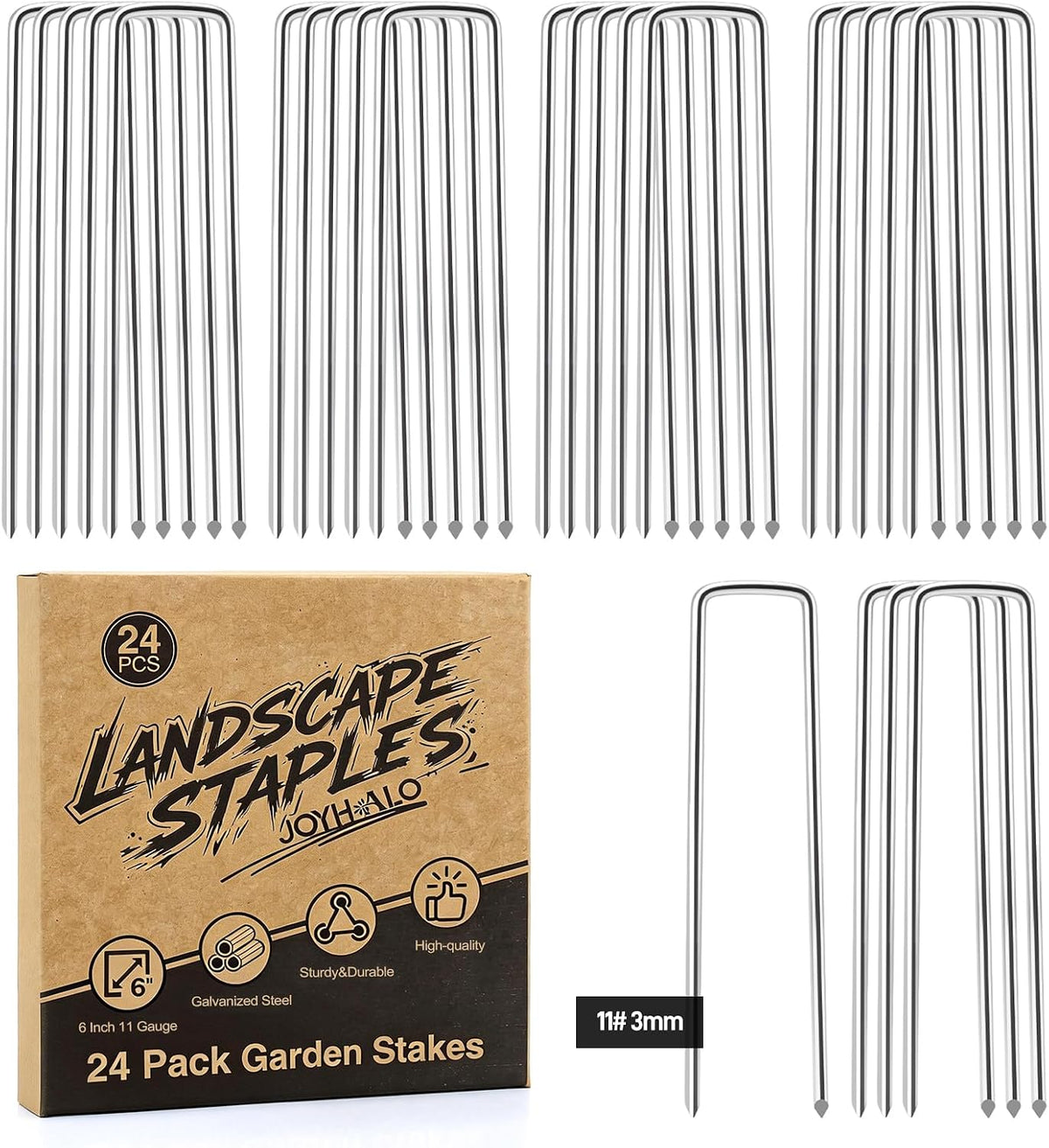 120 Pack 6 Inch 11 Gauge Galvanized Landscape Staples