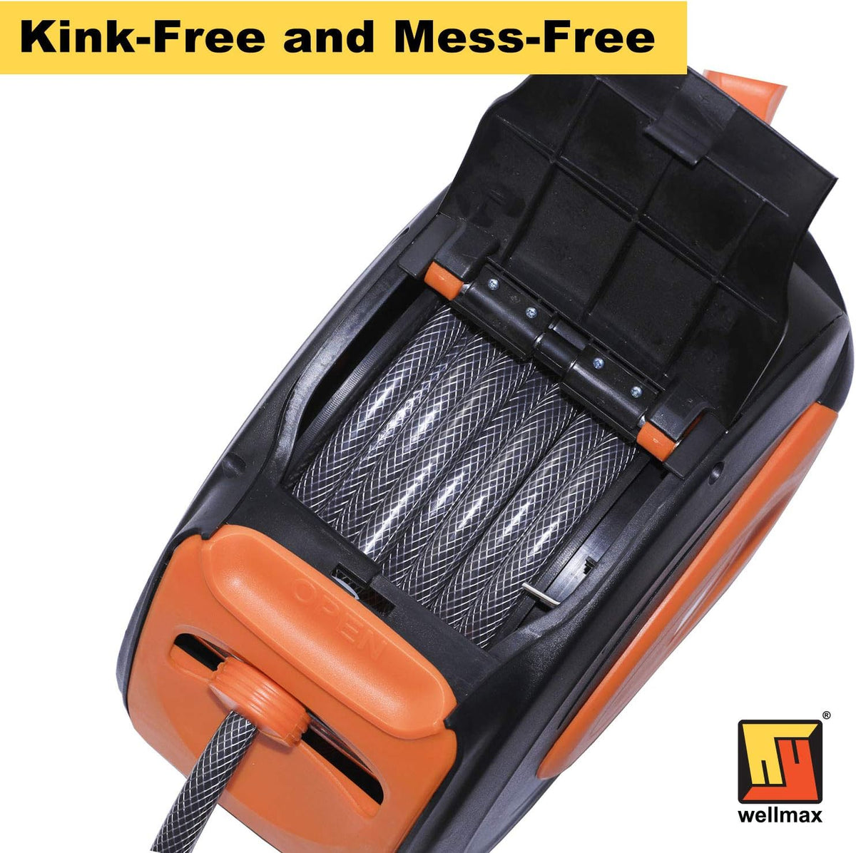 Retractable Water Hose Reel with Wall Mount, Flexible Garden Hoses Expandable Up to 65ft + 7ft Hose Connector, Kink Free and Convenient Storage