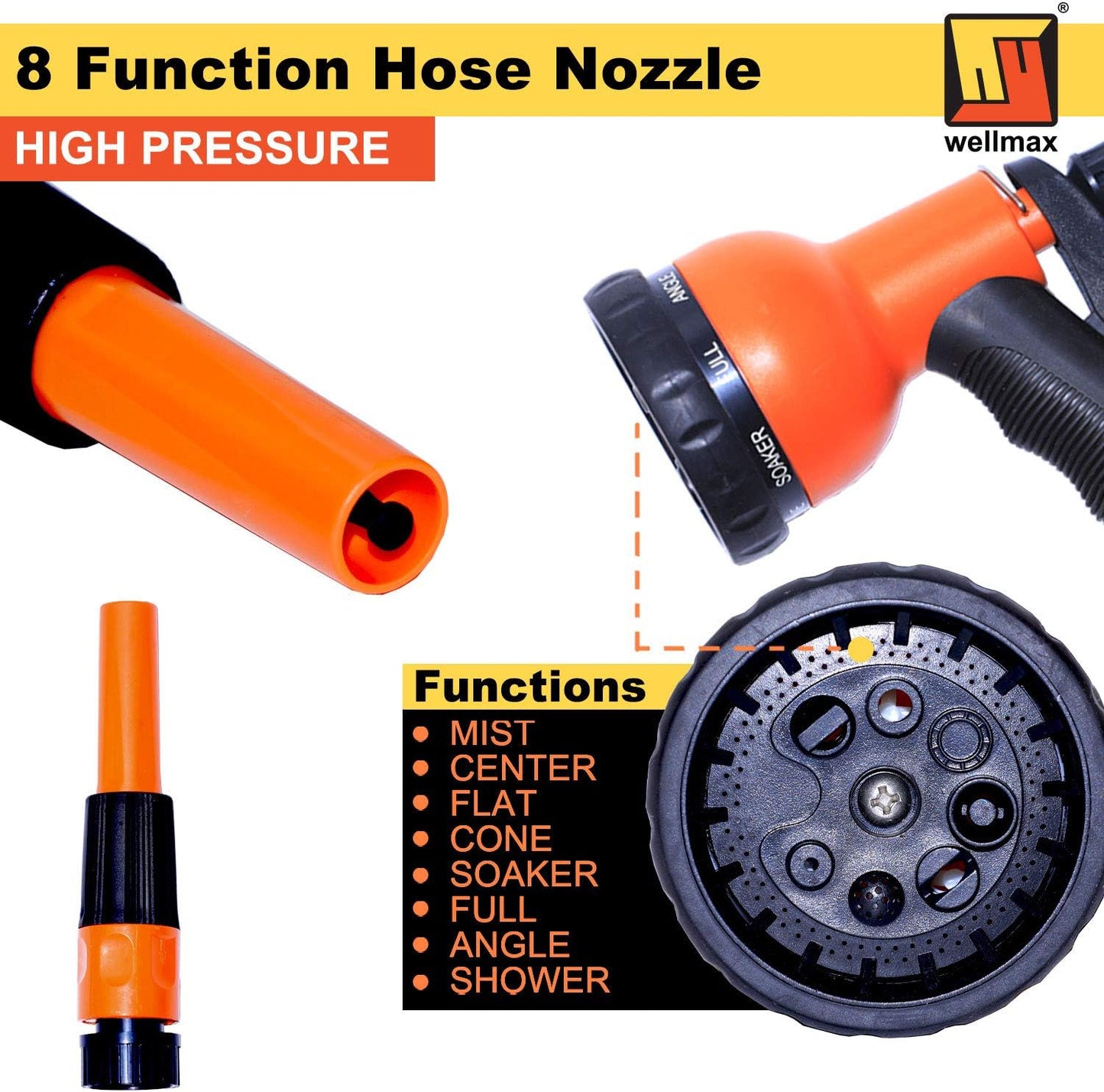 Retractable Water Hose Reel with Wall Mount, Flexible Garden Hoses Expandable Up to 65ft + 7ft Hose Connector, Kink Free and Convenient Storage