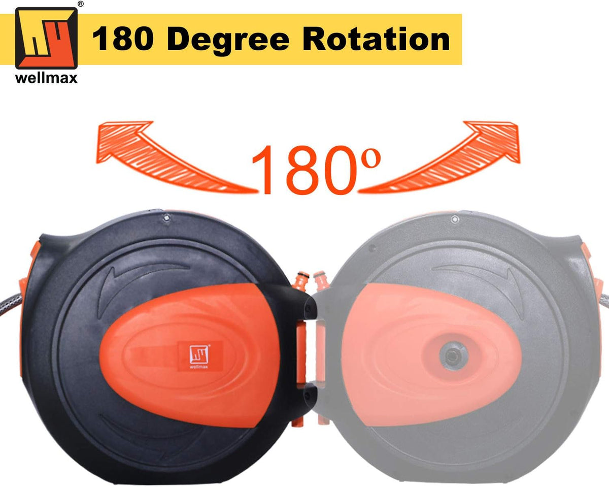 Retractable Water Hose Reel with Wall Mount, Flexible Garden Hoses Expandable Up to 65ft + 7ft Hose Connector, Kink Free and Convenient Storage