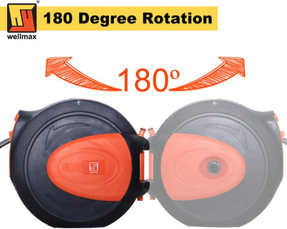 Retractable Water Hose Reel with Wall Mount, Flexible Garden Hoses Expandable Up to 65ft + 7ft Hose Connector, Kink Free and Convenient Storage