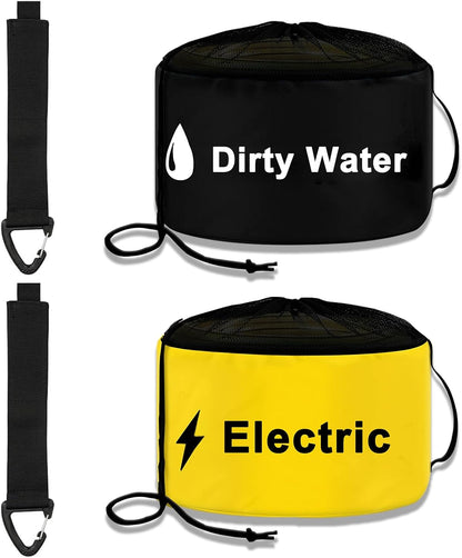 2-Pack RV Tools Accessories Bag for Fresh/Black Water Sewer Hoses and Electrical Cords, Waterproof RV Hose Storage Bags with Drawstring Mesh Top, RV Utility bag, Sewer Hose Bag, Blue and Black