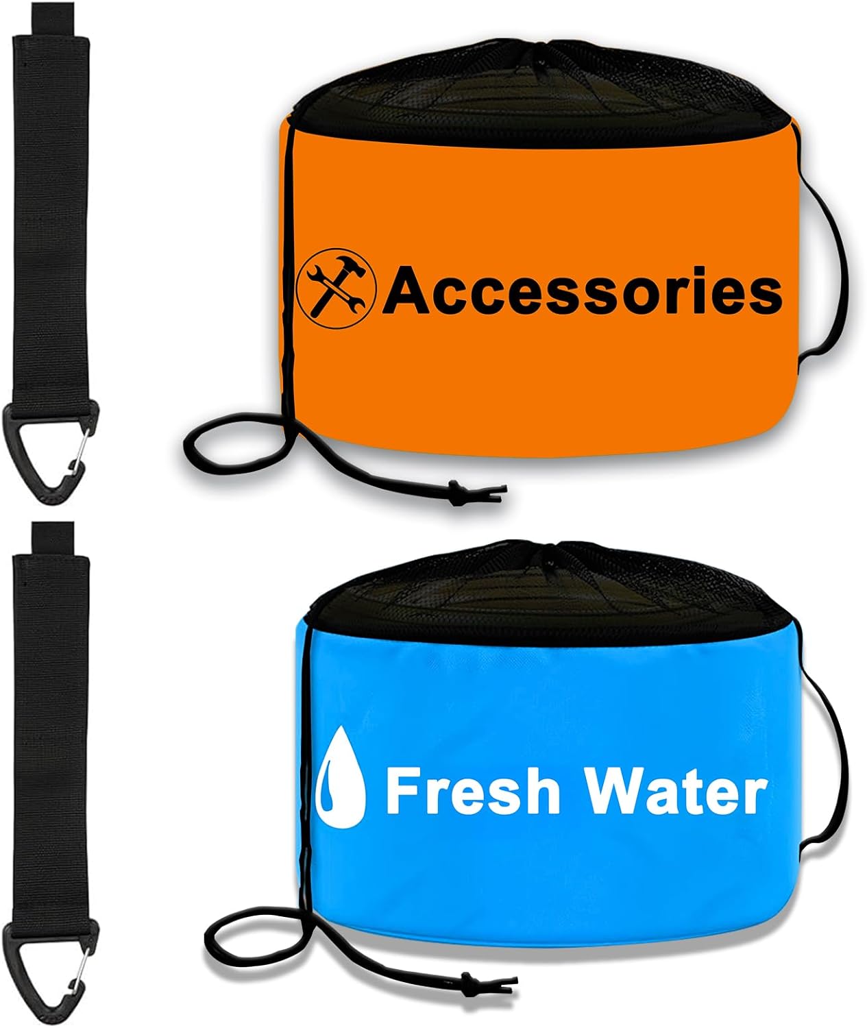 2-Pack RV Tools Accessories Bag for Fresh/Black Water Sewer Hoses and Electrical Cords, Waterproof RV Hose Storage Bags with Drawstring Mesh Top, RV Utility bag, Sewer Hose Bag, Blue and Black