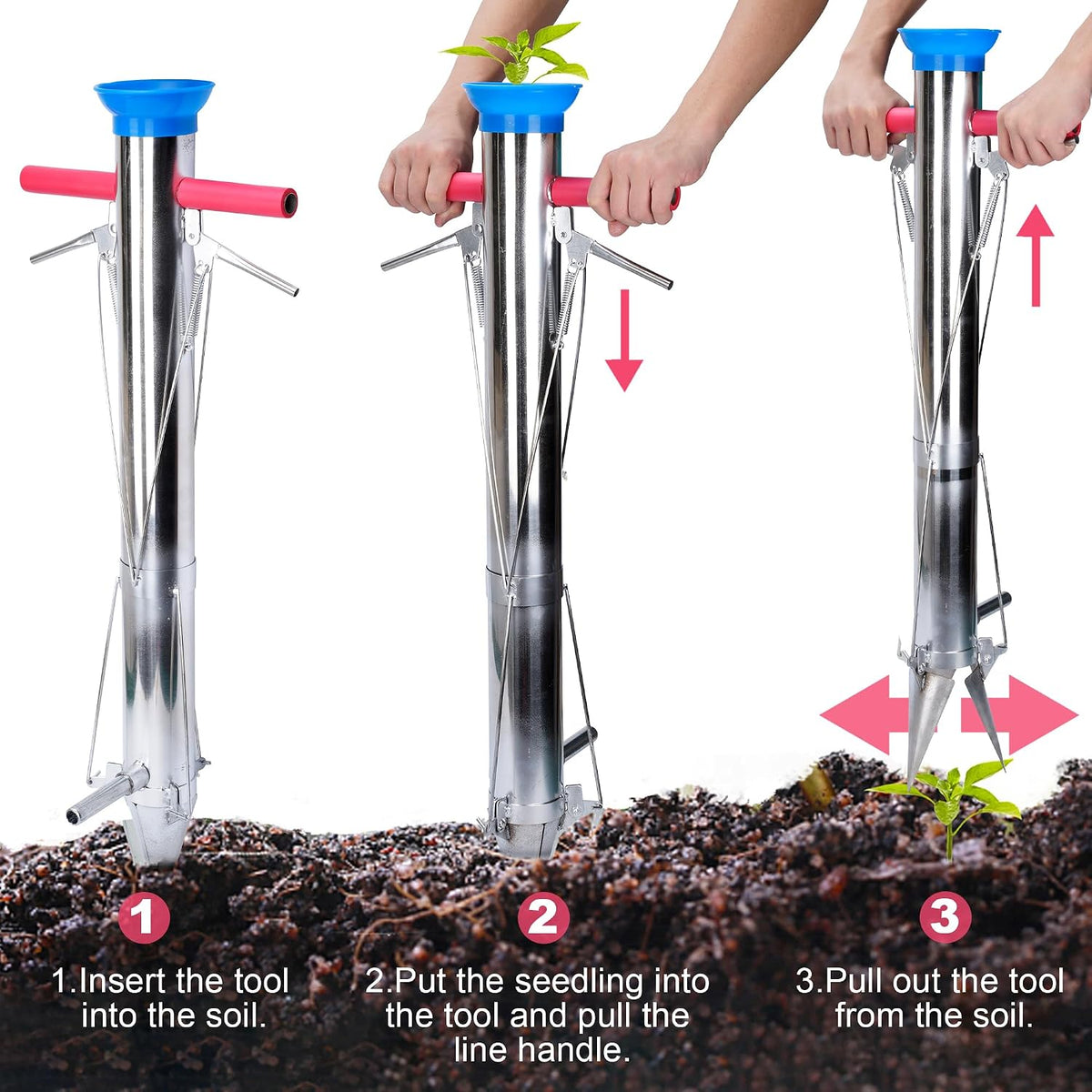 Seedling Transplanter Long Handled Bulb Planter Tools Stainless Steel
