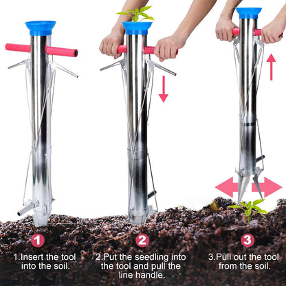 Seedling Transplanter Long Handled Bulb Planter Tools Stainless Steel