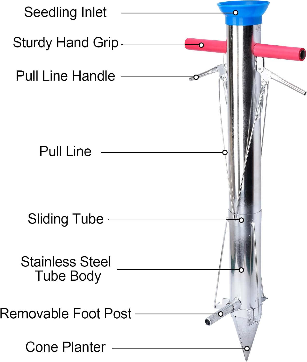 Seedling Transplanter Long Handled Bulb Planter Tools Stainless Steel