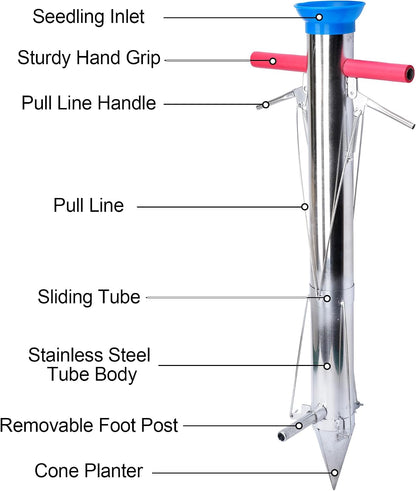 Seedling Transplanter Long Handled Bulb Planter Tools Stainless Steel