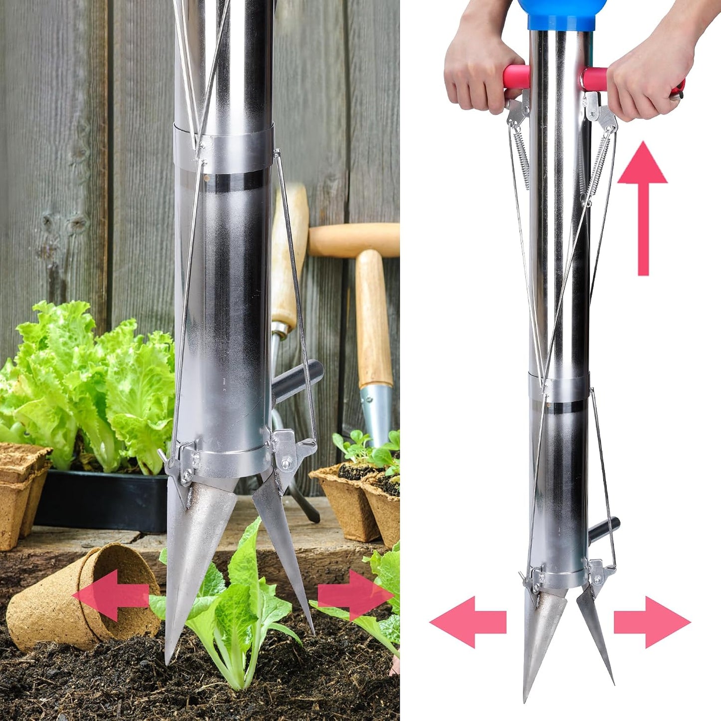 Seedling Transplanter Long Handled Bulb Planter Tools Stainless Steel