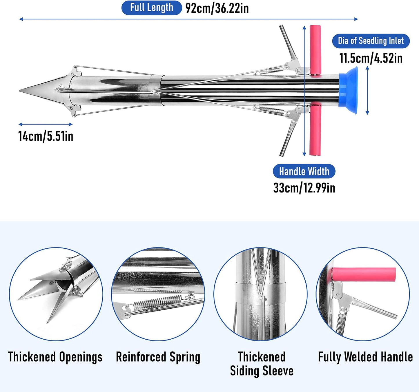 Seedling Transplanter Long Handled Bulb Planter Tools Stainless Steel