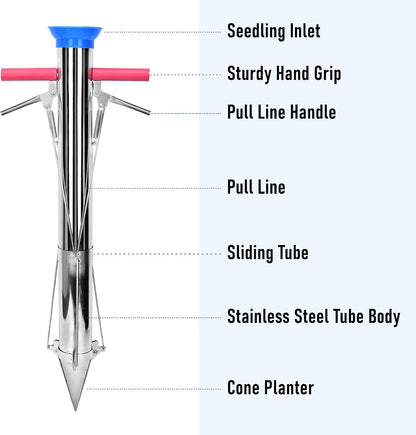 Seedling Transplanter Long Handled Bulb Planter Tools Stainless Steel