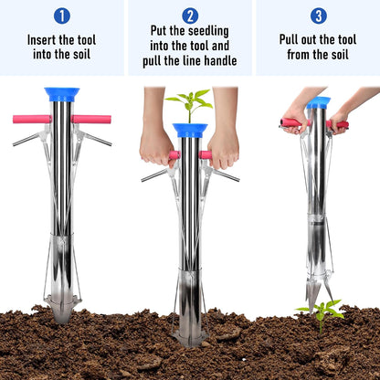 Seedling Transplanter Long Handled Bulb Planter Tools Stainless Steel