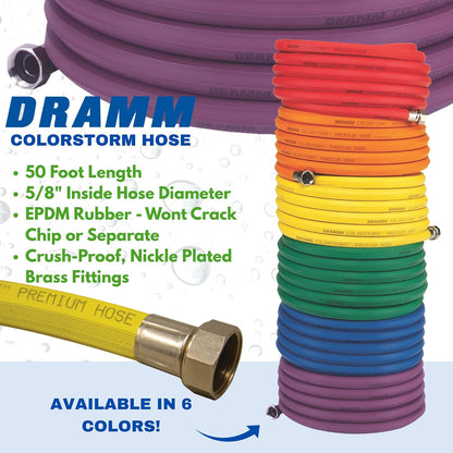 ColorStorm Premium Rubber Garden Hose – 50 ft Heavy Duty 5/8" Water Hose – Kink Resistant, Crush-Proof Nickel-Plated Couplings – Made in USA - Red