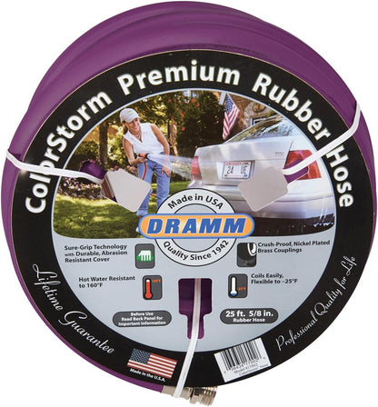 ColorStorm Premium Rubber Garden Hose – 50 ft Heavy Duty 5/8" Water Hose – Kink Resistant, Crush-Proof Nickel-Plated Couplings – Made in USA - Red