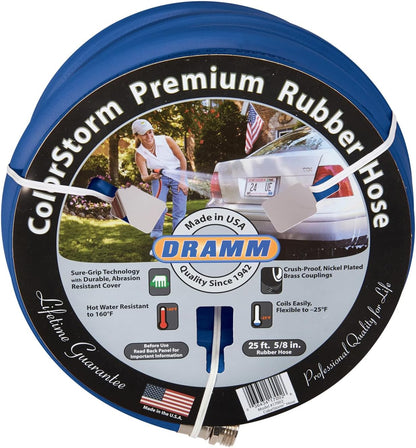 ColorStorm Premium Rubber Garden Hose – 50 ft Heavy Duty 5/8" Water Hose – Kink Resistant, Crush-Proof Nickel-Plated Couplings – Made in USA - Red