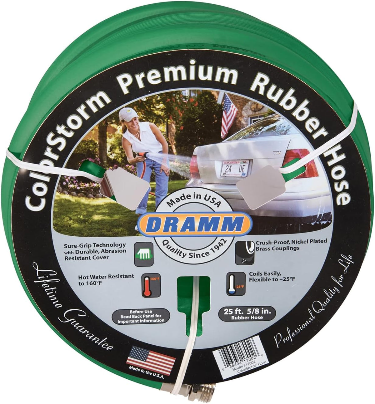 ColorStorm Premium Rubber Garden Hose – 50 ft Heavy Duty 5/8" Water Hose – Kink Resistant, Crush-Proof Nickel-Plated Couplings – Made in USA - Red