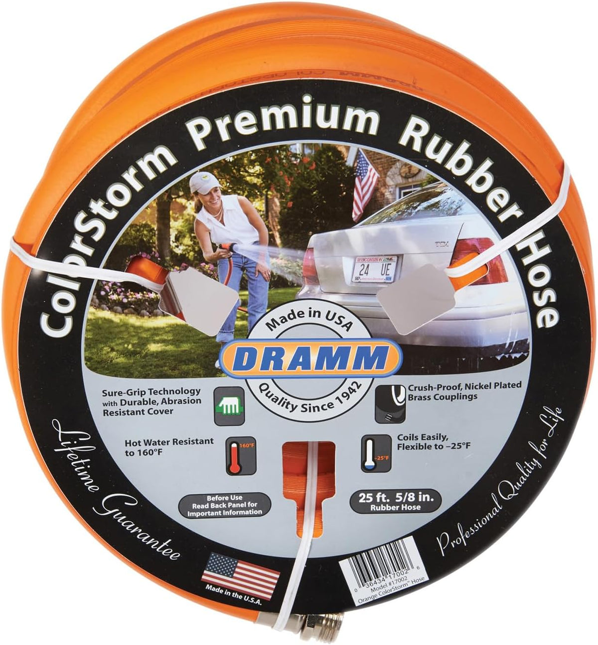ColorStorm Premium Rubber Garden Hose – 50 ft Heavy Duty 5/8" Water Hose – Kink Resistant, Crush-Proof Nickel-Plated Couplings – Made in USA - Red