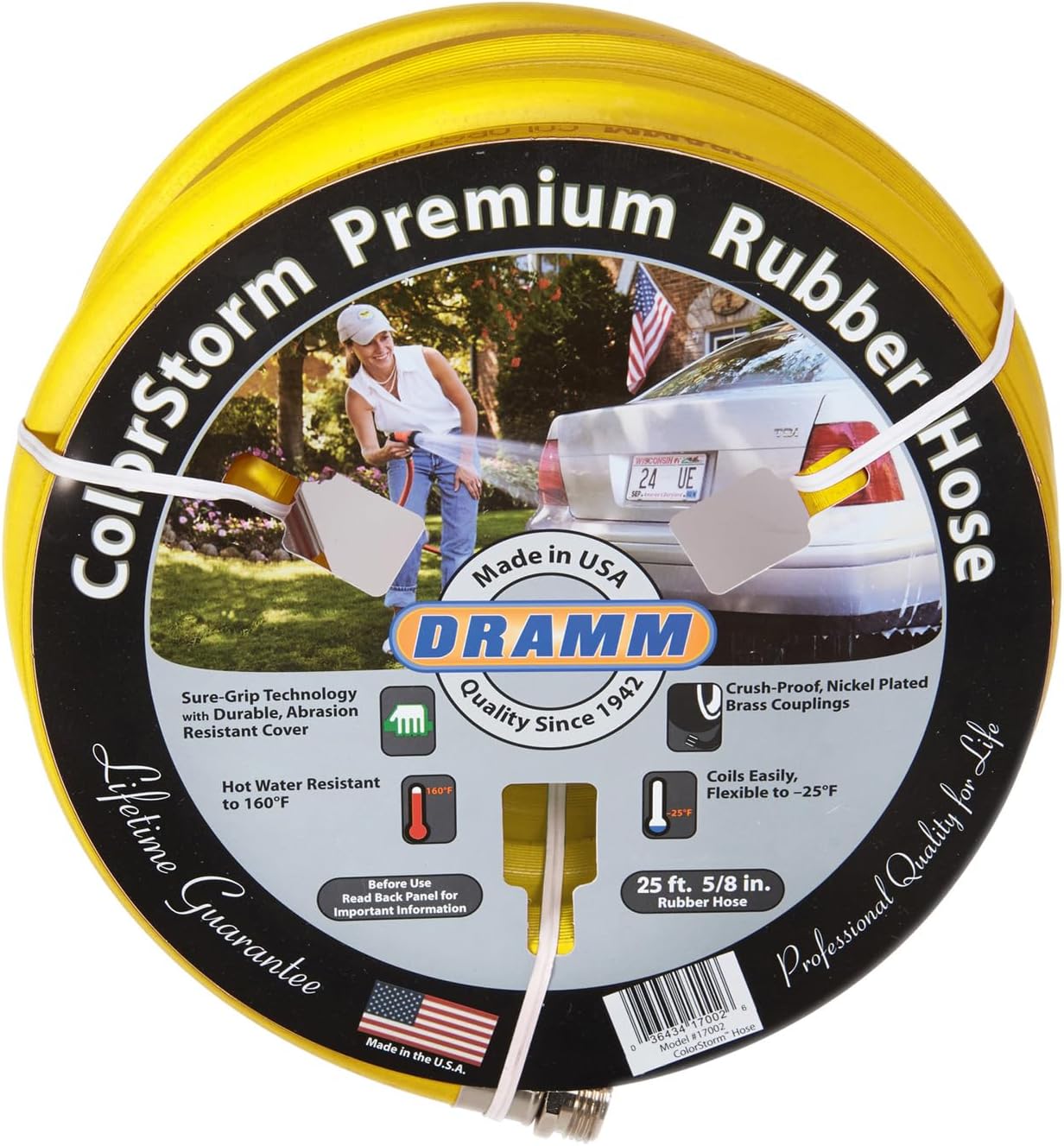 ColorStorm Premium Rubber Garden Hose – 50 ft Heavy Duty 5/8" Water Hose – Kink Resistant, Crush-Proof Nickel-Plated Couplings – Made in USA - Red