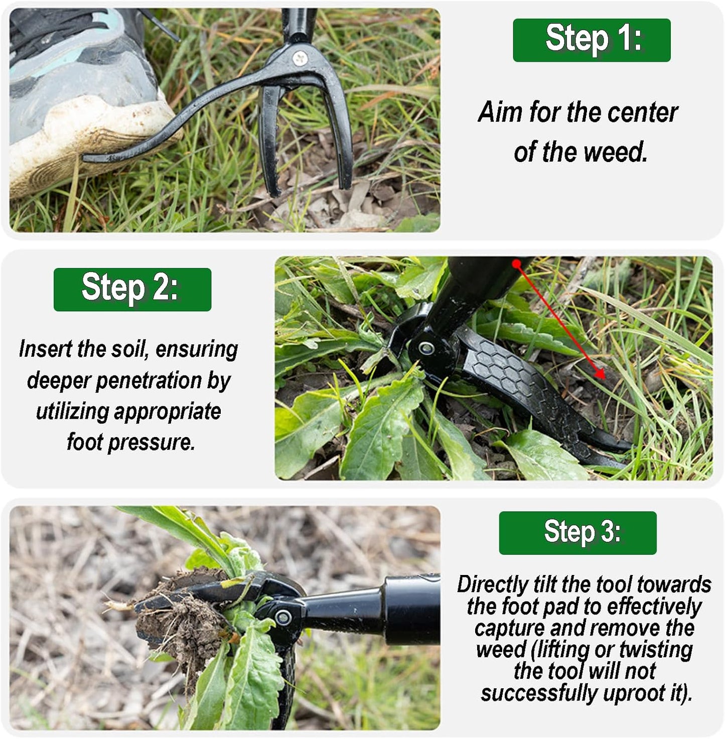 58" Stand Up Weed Puller Tool with Long Handle, 2 in 1 Manual Weeder & Garden Hoe, 4-Claw Steel Head Weed Remover with Gloves for Yard Lawn Patio Garden