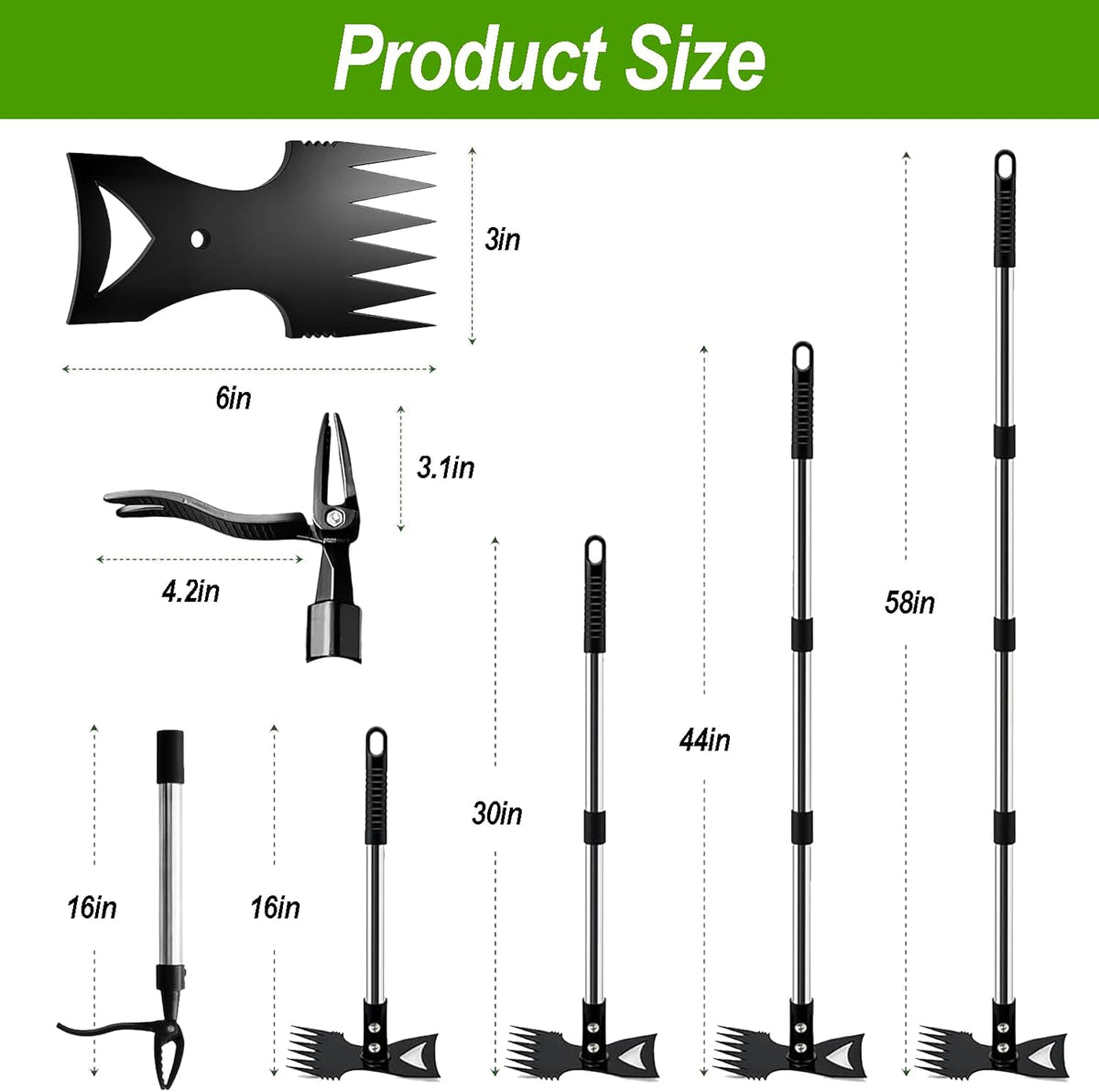 58" Stand Up Weed Puller Tool with Long Handle, 2 in 1 Manual Weeder & Garden Hoe, 4-Claw Steel Head Weed Remover with Gloves for Yard Lawn Patio Garden