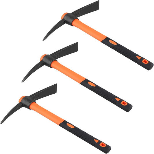3 PCS 15 Inch Pick Mattock Hoe, 1.5Lbs Forged Adze Pick with Fiberglass Handle, Weeding Mattock Hoe Garden Pickaxe for Loosening, and Cultivating Vegetable Gardens or Flower Beds