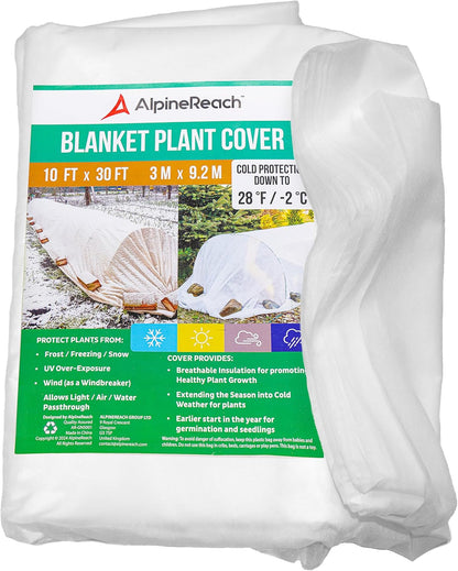 Plant Covers Frost & Sun Protection 10 x 30 ft - Thick 1.2 oz/yd² Freeze Blanket to Low 28 °F Temperatures Floating Row, Garden Fabric Material, Protect in Winter Cold, Gardening Down