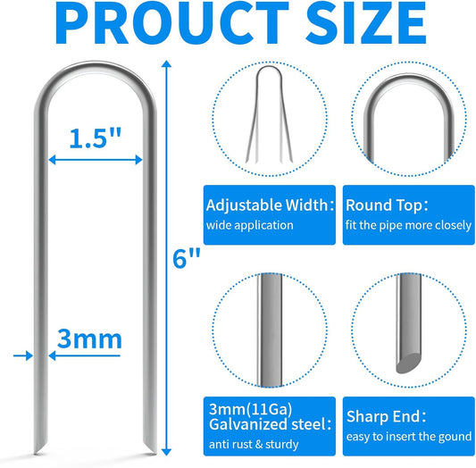6 Inch 100 Pack U Shaped Galvanized Drip Irrigation Stakes 11 Gauge