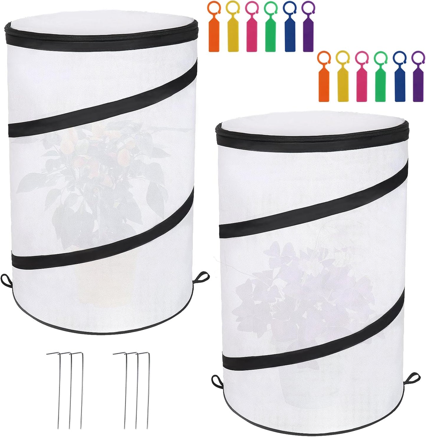 2 Pcs 12"×21" Pop Up Round Winter Frost Plant Cover,Foldable Non Woven Winter Plant Freeze Protection Tent with Ground Stakes & Label Cards,Mini Greenhouse Protector for Small Indoor&Outdoor Plants