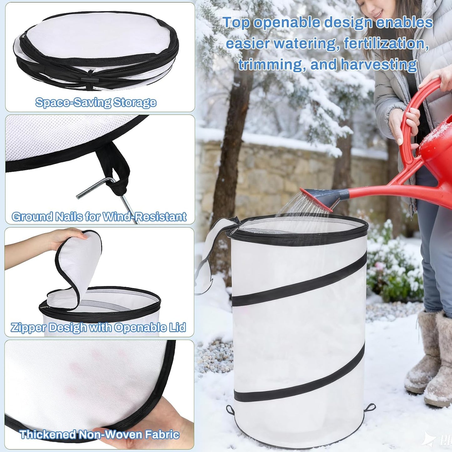 2 Pcs 12"×21" Pop Up Round Winter Frost Plant Cover,Foldable Non Woven Winter Plant Freeze Protection Tent with Ground Stakes & Label Cards,Mini Greenhouse Protector for Small Indoor&Outdoor Plants