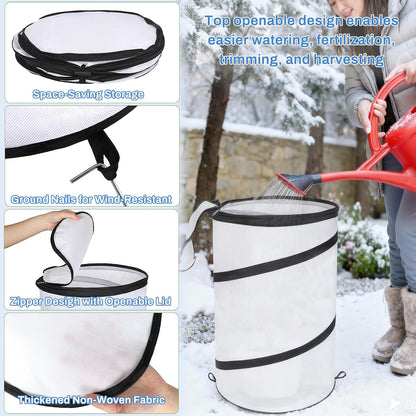 2 Pcs 12"×21" Pop Up Round Winter Frost Plant Cover,Foldable Non Woven Winter Plant Freeze Protection Tent with Ground Stakes & Label Cards,Mini Greenhouse Protector for Small Indoor&Outdoor Plants