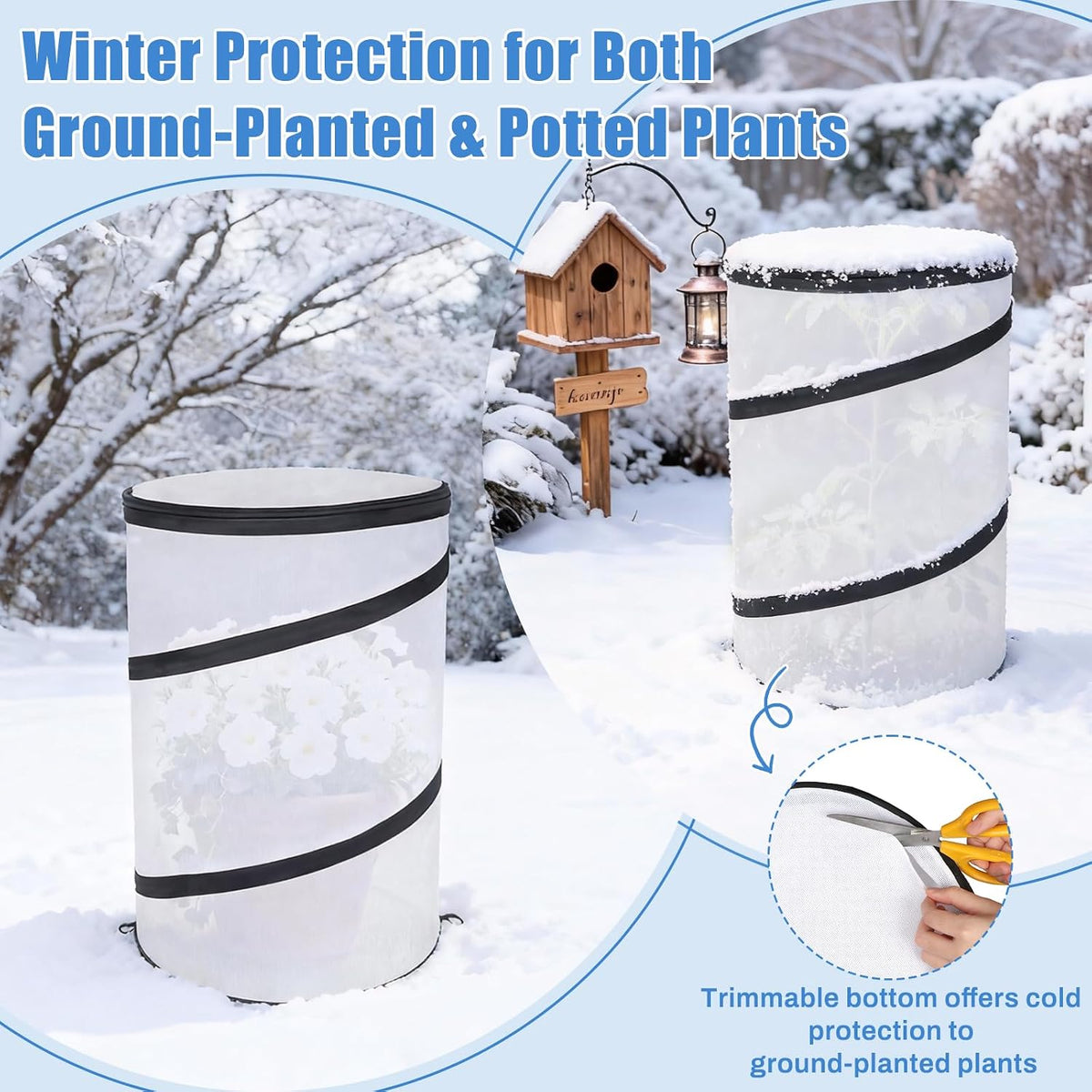 2 Pcs 12"×21" Pop Up Round Winter Frost Plant Cover,Foldable Non Woven Winter Plant Freeze Protection Tent with Ground Stakes & Label Cards,Mini Greenhouse Protector for Small Indoor&Outdoor Plants