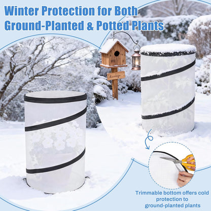 2 Pcs 12"×21" Pop Up Round Winter Frost Plant Cover,Foldable Non Woven Winter Plant Freeze Protection Tent with Ground Stakes & Label Cards,Mini Greenhouse Protector for Small Indoor&Outdoor Plants