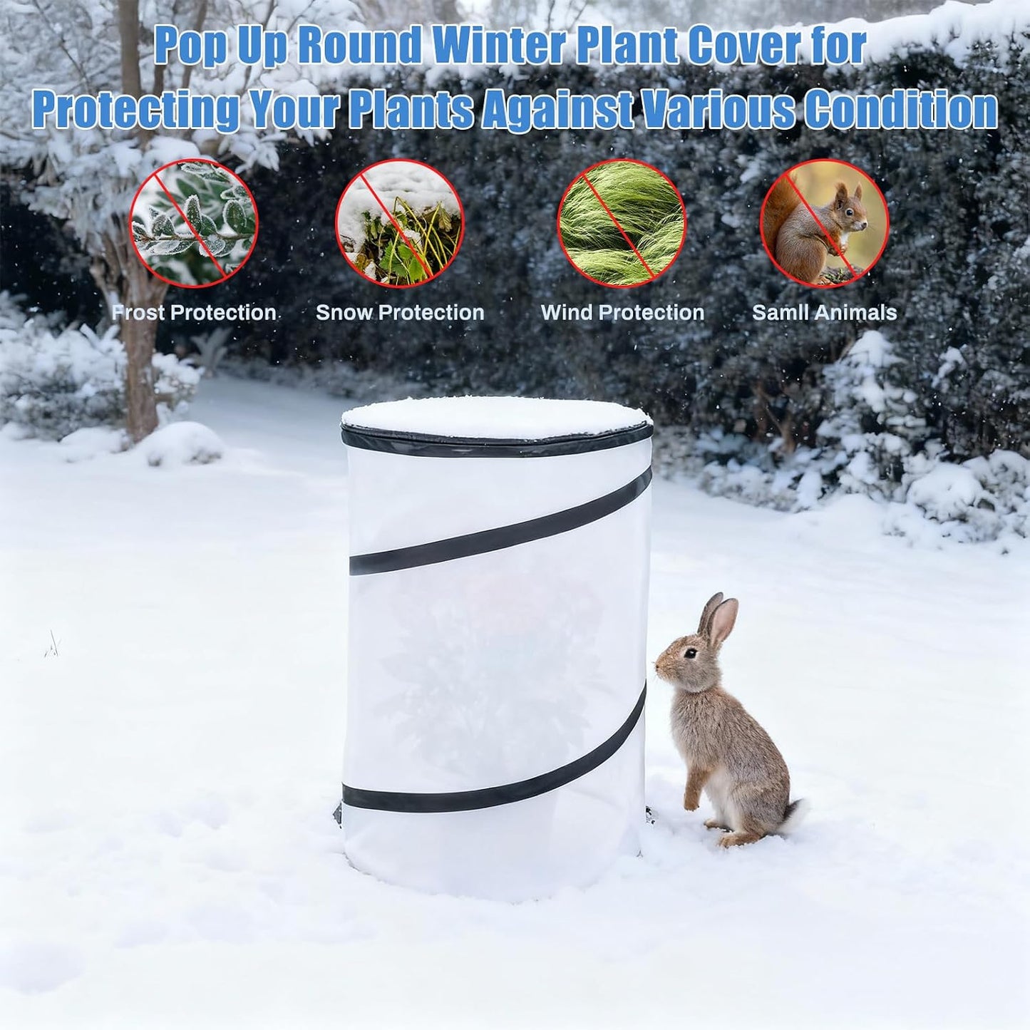 2 Pcs 12"×21" Pop Up Round Winter Frost Plant Cover,Foldable Non Woven Winter Plant Freeze Protection Tent with Ground Stakes & Label Cards,Mini Greenhouse Protector for Small Indoor&Outdoor Plants