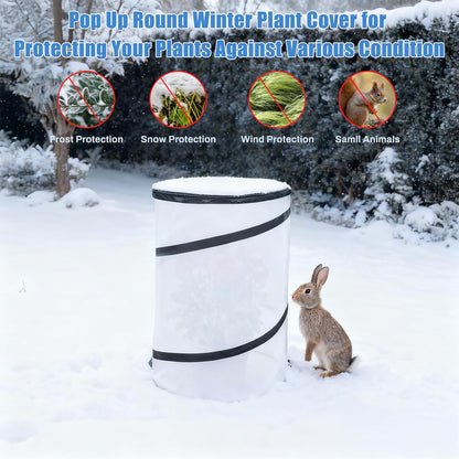 2 Pcs 12"×21" Pop Up Round Winter Frost Plant Cover,Foldable Non Woven Winter Plant Freeze Protection Tent with Ground Stakes & Label Cards,Mini Greenhouse Protector for Small Indoor&Outdoor Plants