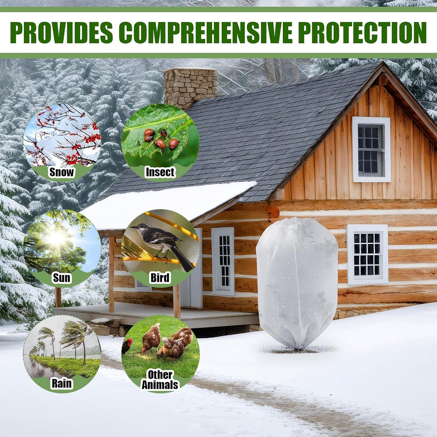 16 Pcs 32 x 47 Inch Plant Covers Freeze Protection, Reusable Plant Protector Frost Cloth Warm Blankets, Winter Bush Tree Cover with Drawstring Outdoor (White)