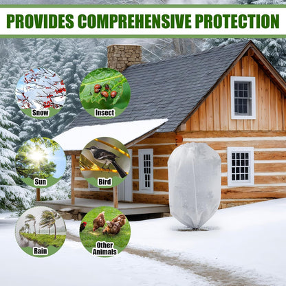 16 Pcs 32 x 47 Inch Plant Covers Freeze Protection, Reusable Plant Protector Frost Cloth Warm Blankets, Winter Bush Tree Cover with Drawstring Outdoor (White)