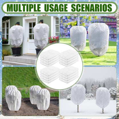 16 Pcs 32 x 47 Inch Plant Covers Freeze Protection, Reusable Plant Protector Frost Cloth Warm Blankets, Winter Bush Tree Cover with Drawstring Outdoor (White)