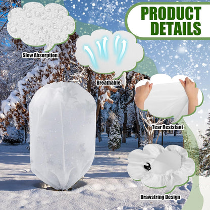 16 Pcs 32 x 47 Inch Plant Covers Freeze Protection, Reusable Plant Protector Frost Cloth Warm Blankets, Winter Bush Tree Cover with Drawstring Outdoor (White)