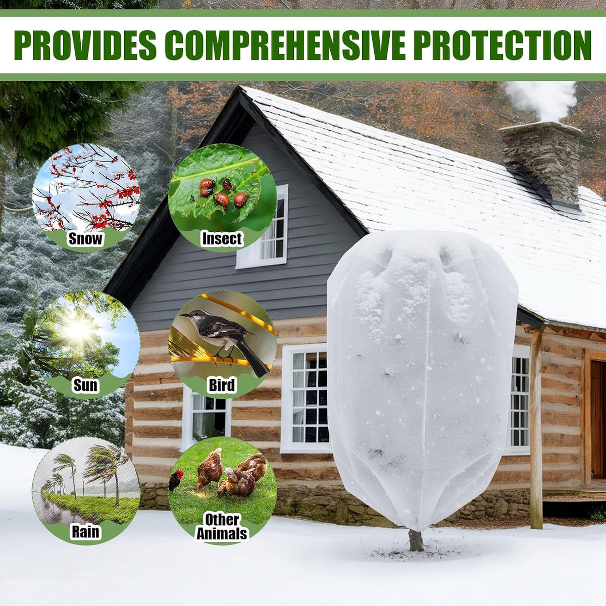 16 Pcs 32 x 47 Inch Plant Covers Freeze Protection, Reusable Plant Protector Frost Cloth Warm Blankets, Winter Bush Tree Cover with Drawstring Outdoor (White)