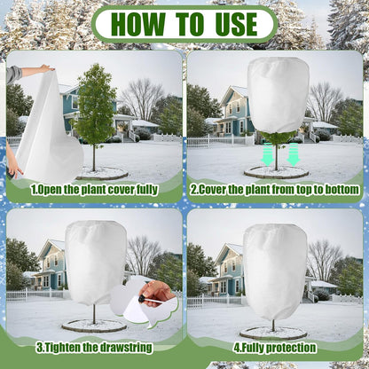 16 Pcs 32 x 47 Inch Plant Covers Freeze Protection, Reusable Plant Protector Frost Cloth Warm Blankets, Winter Bush Tree Cover with Drawstring Outdoor (White)