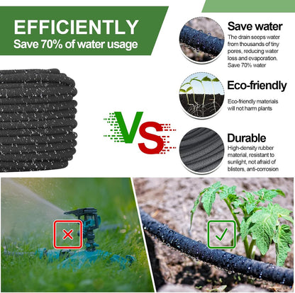 Drip Irrigation System Kit Garden Watering System 200ft 1/4 Inch Soaker Hose 100ft 1/4 Inch Drip Irrigation Tubing with Distribution Tubing and Accessories for Garden Greenhouse Patio Lawn