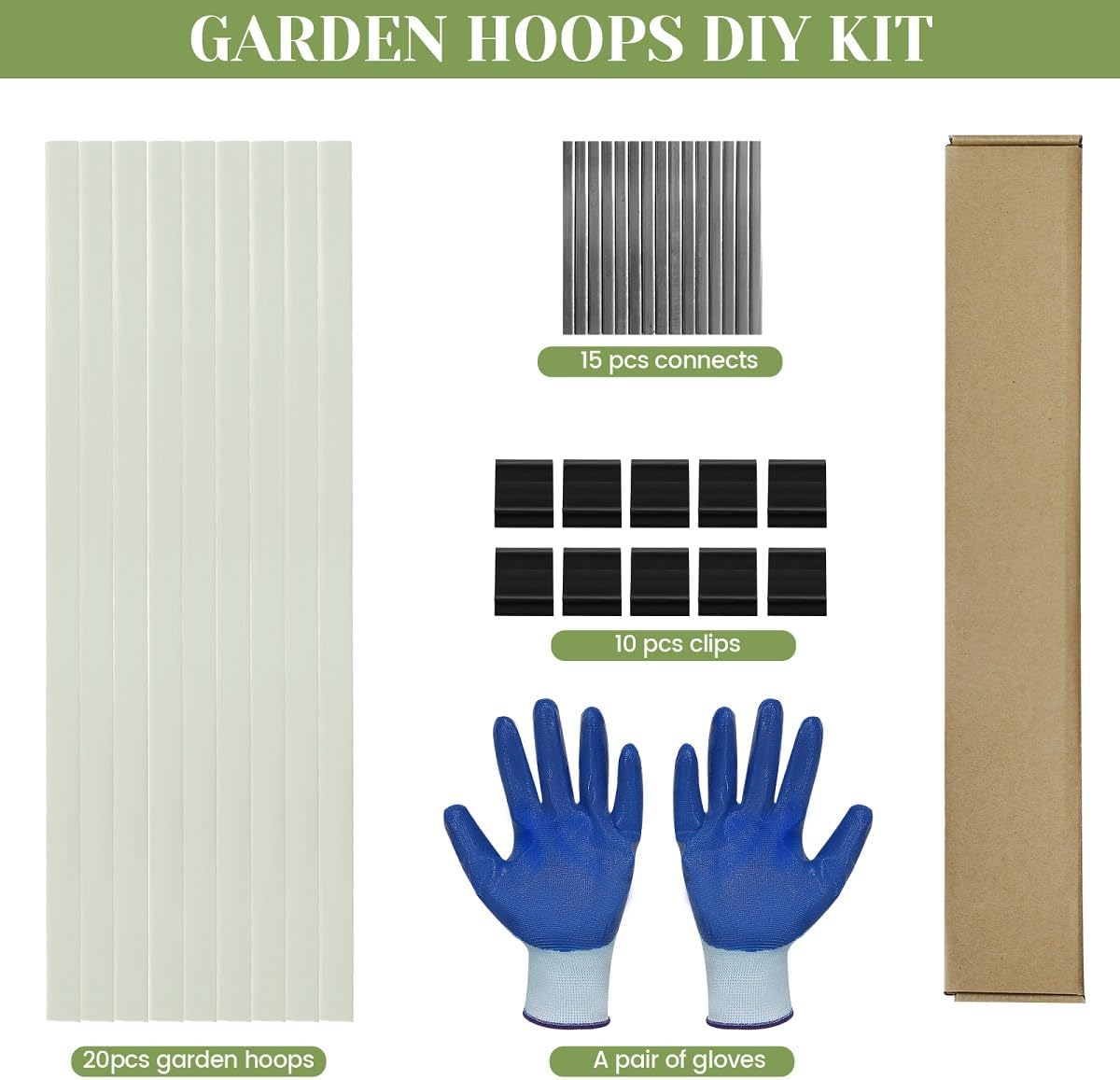 Greenhouse Hoops 20pcs, Garden Hoops for 1-3.5ft Wide Raised Bed, 5 Sets of 5.6ft Long Super Bendable Fiberglass Support Frame, Small Garden Tunnel for Row Cover (S Size)